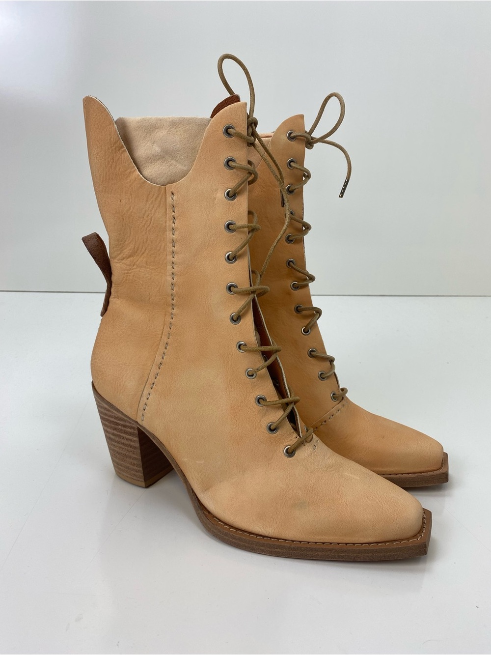 We The Free Women's Lace-Up Tan Leather Pointed Boots